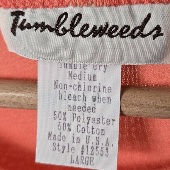 Vintage Tumbleweeds Tie Waist Midi Dress Women's 80s Scoop Neck Mesh Shoulder L - Picture 6 of 6